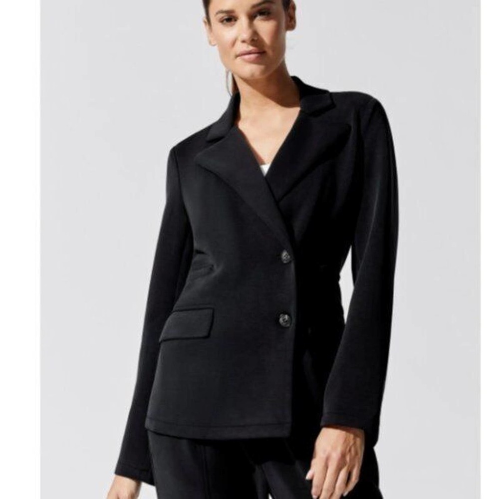 NEW Carbon38 Black Reverse Neoprene Blazer XL Button Cinched Waist Straight Cut